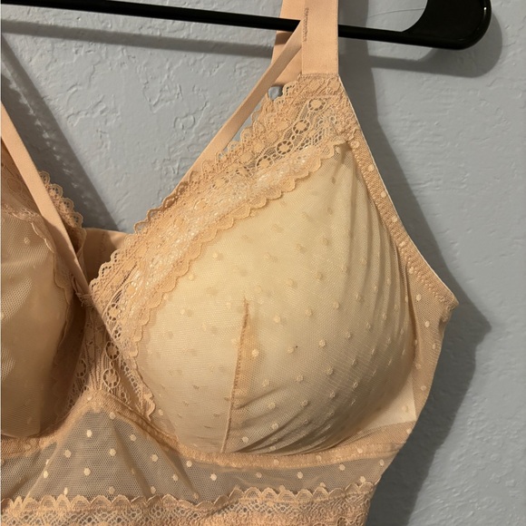 Pink beige lace lined bra, no underwire, parfait size 38h - Picture 15 of 16